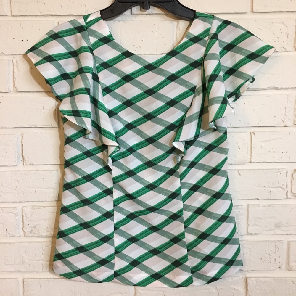 NWOT Banana Republic lattice print ruffle blouse